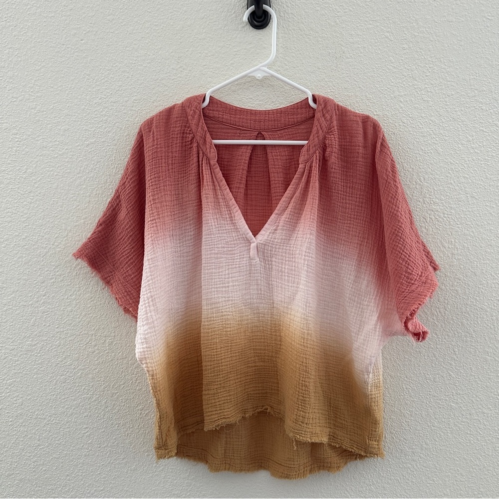 Young Fabulous & Broke Top Womens S/M Pink Yellow Ombre Gauze V-Neck Top